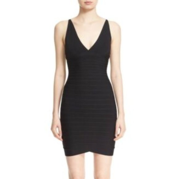 HERVE LEGERE Bandage Dress V Neck  Black XXS RN 80734/ - Picture 1 of 12